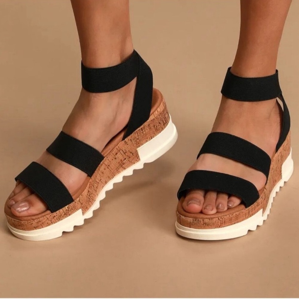 Steve Madden Black Cork Bandi Platform Sandal, Size 8M